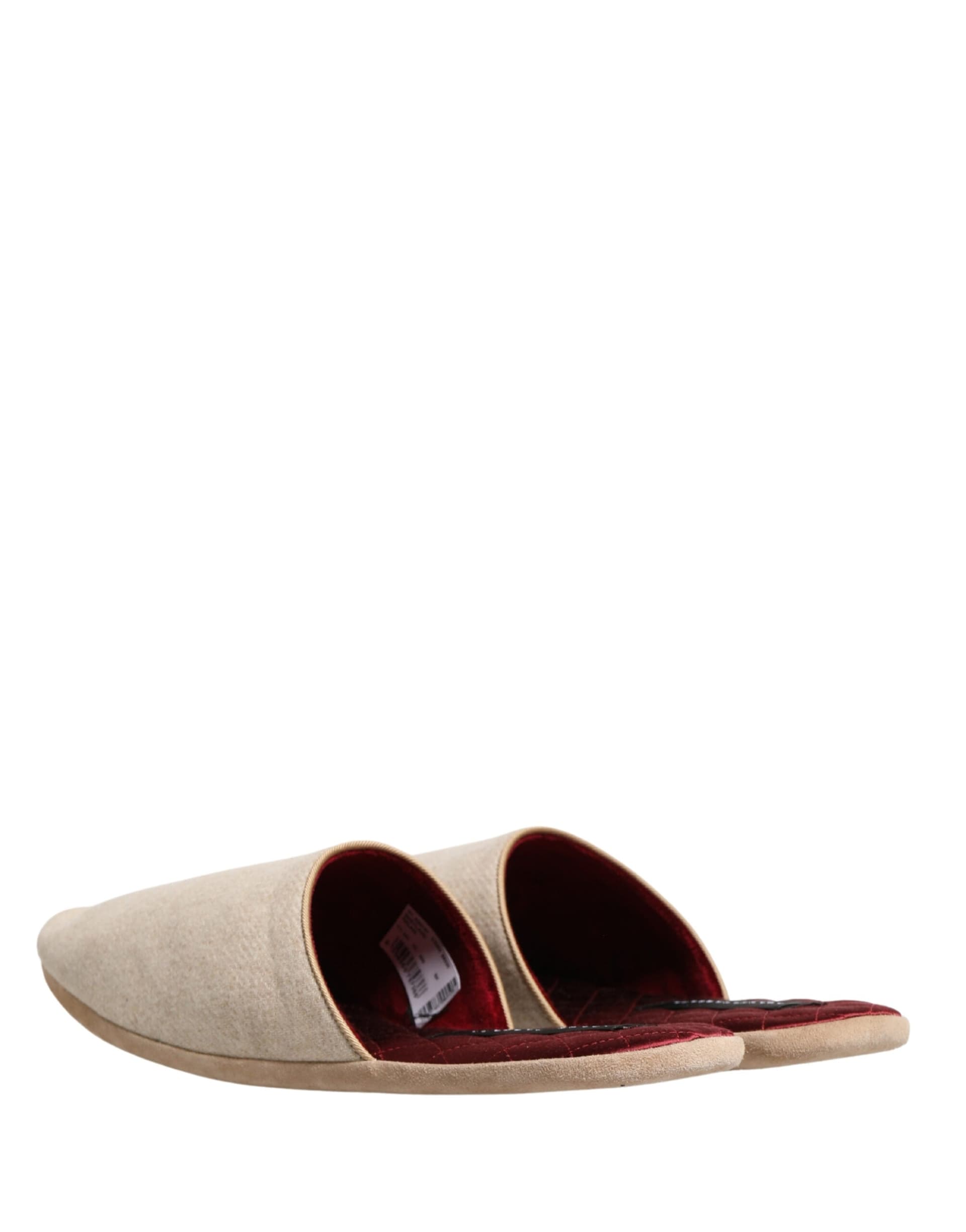 Dolce & Gabbana Beige Shetland Wool Red Quilted Slippers Shoes - 4