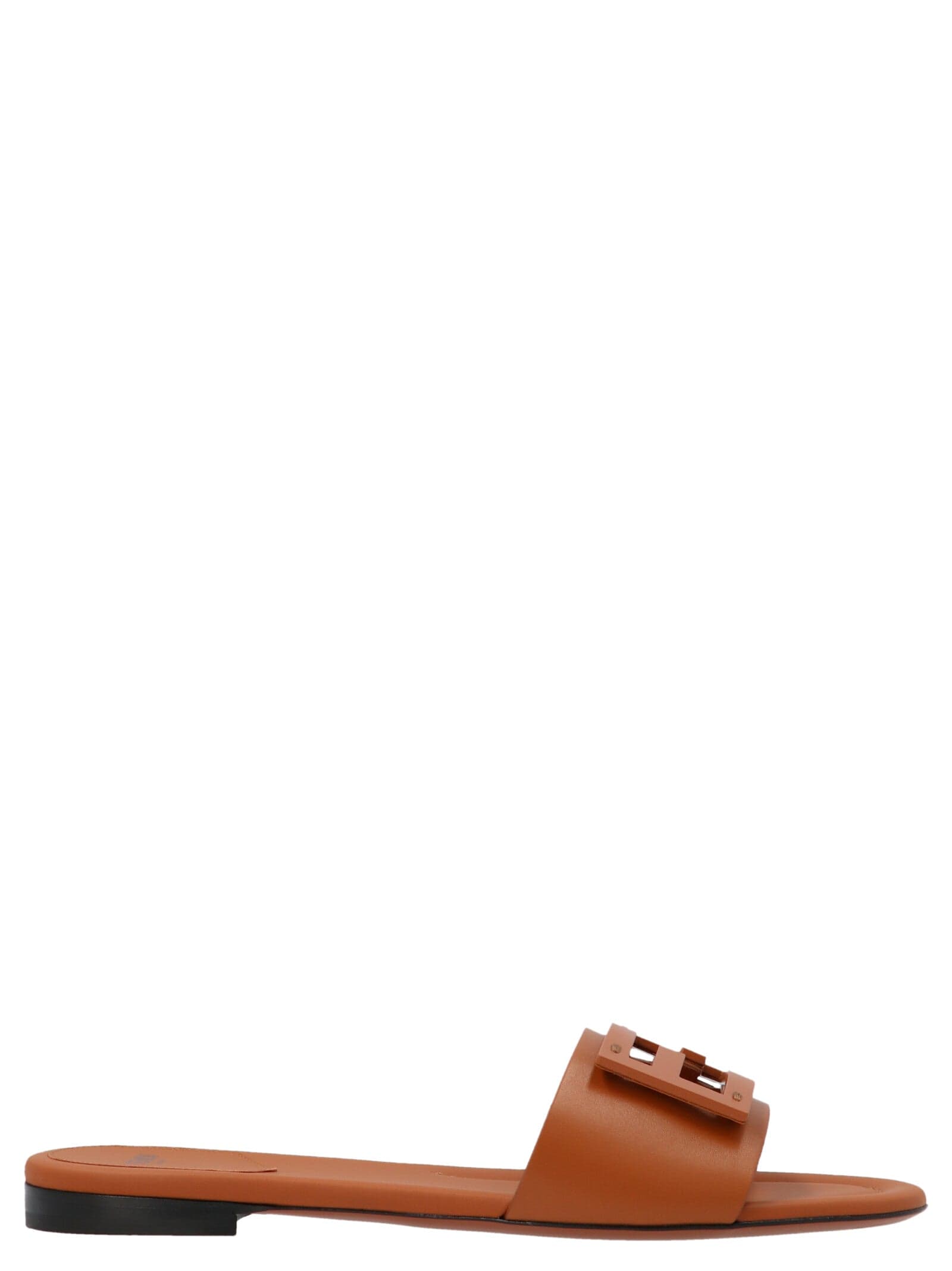 Fendi Brown Lamb Leather Slides - 2