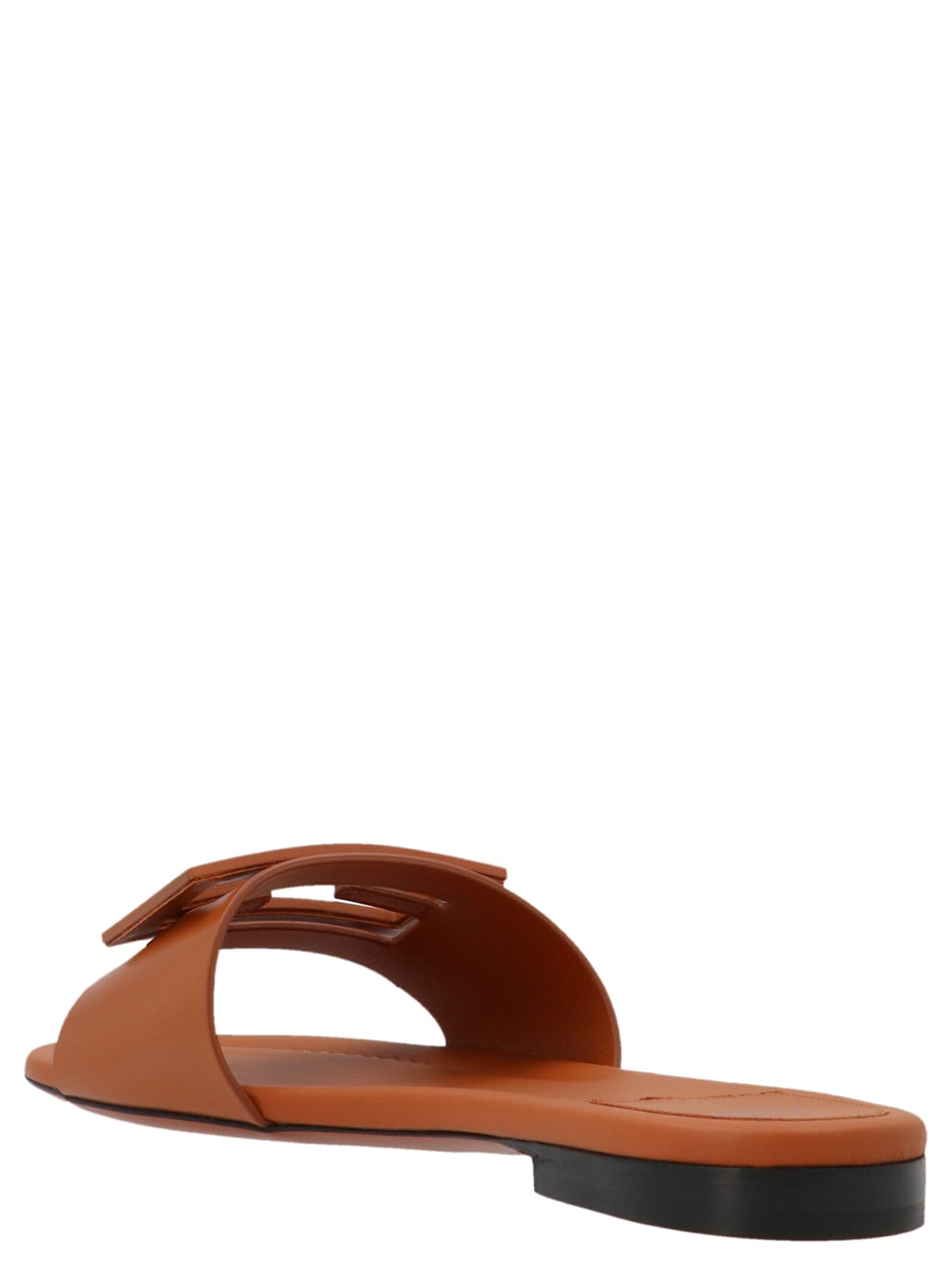 Fendi Brown Lamb Leather Slides - 3