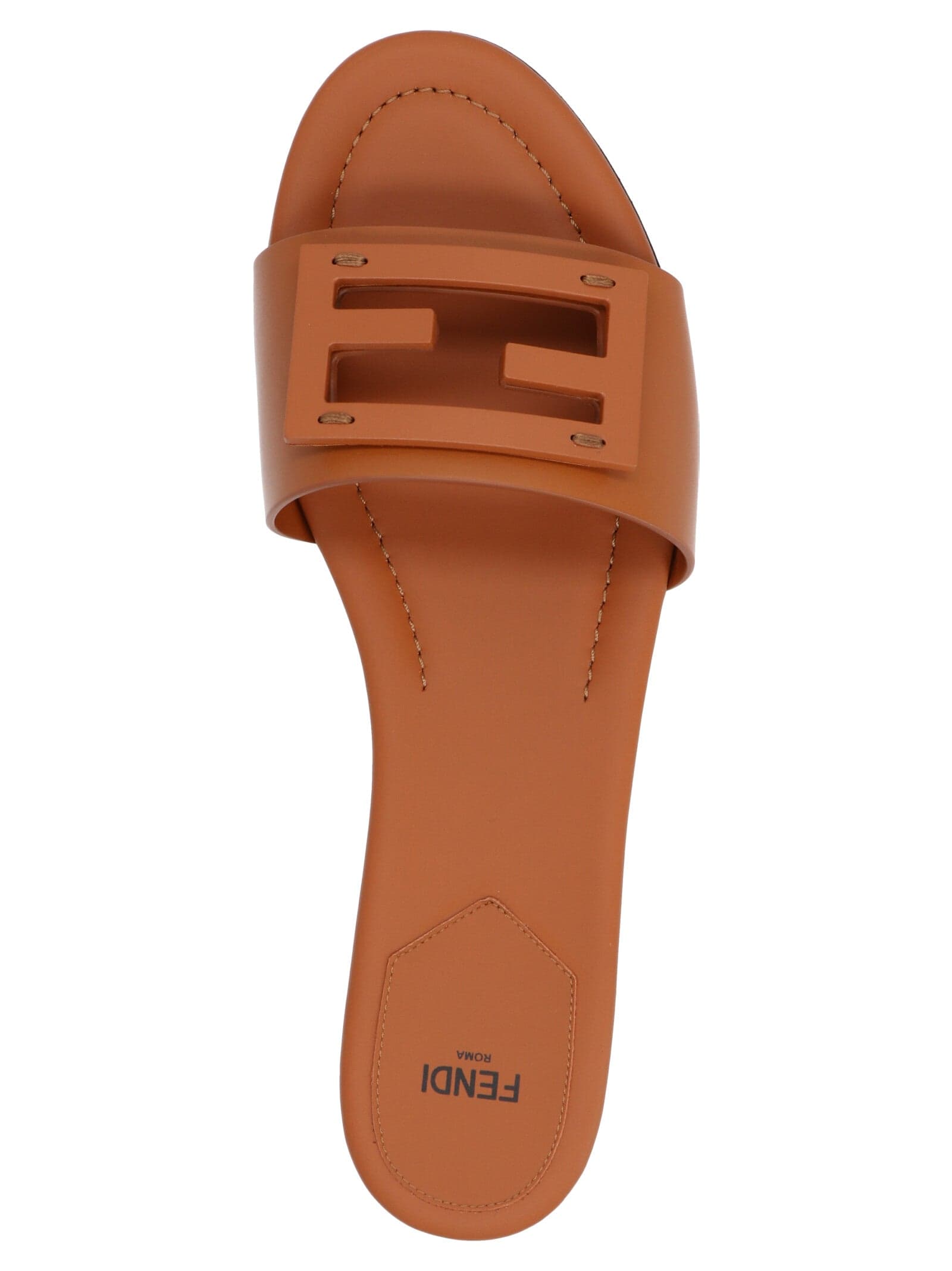 Fendi Brown Lamb Leather Slides - 4