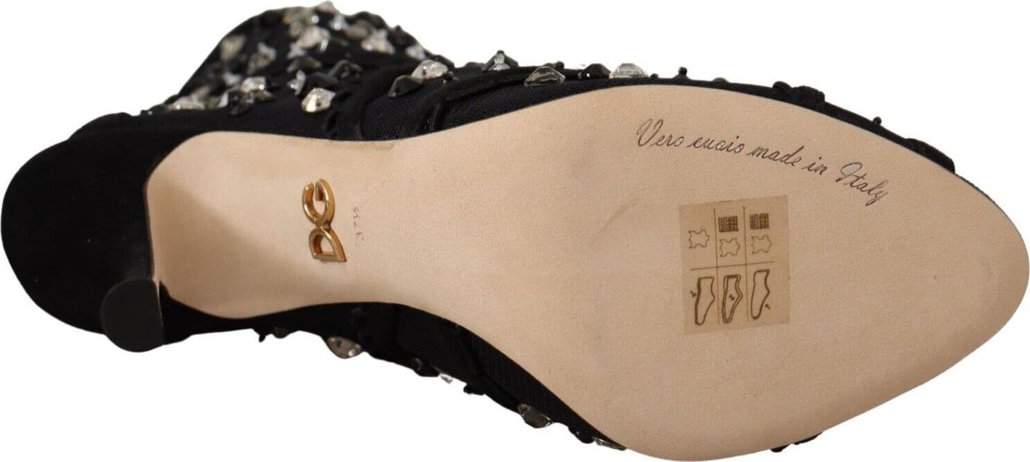 Dolce & Gabbana Black Crystals Heels Zipper Short Boots Shoes - 6
