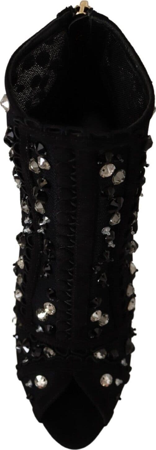 Dolce & Gabbana Black Crystals Heels Zipper Short Boots Shoes - 7