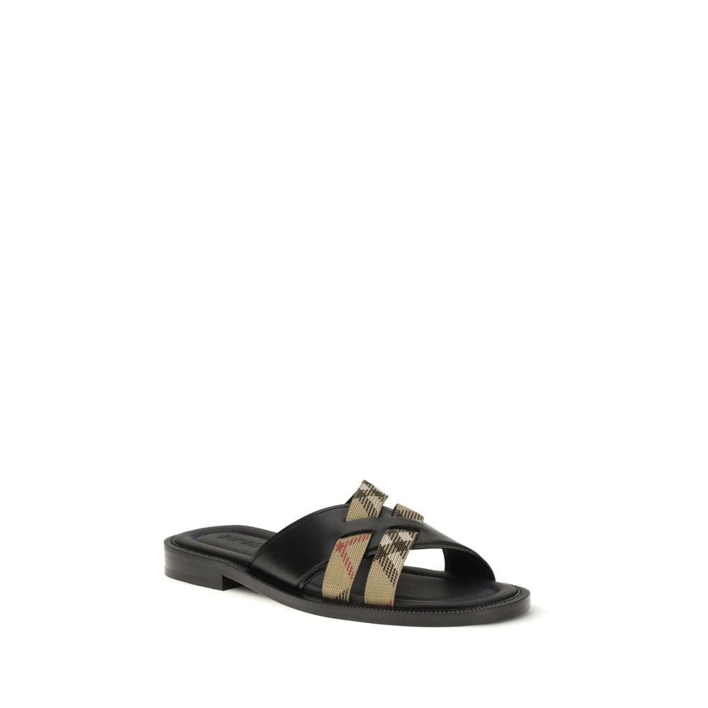 Burberry Black Calf Leather Bos Taurus Flat Sandals - 2