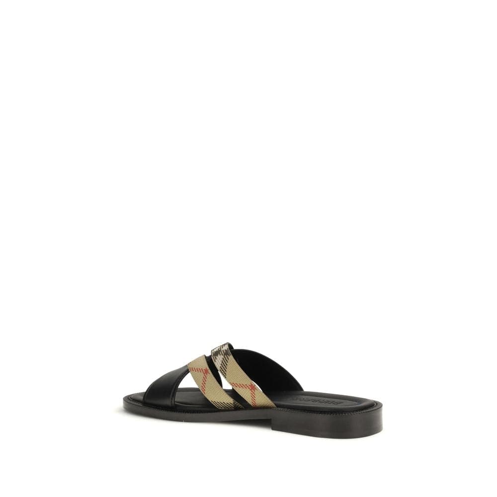Burberry Black Calf Leather Bos Taurus Flat Sandals - 3