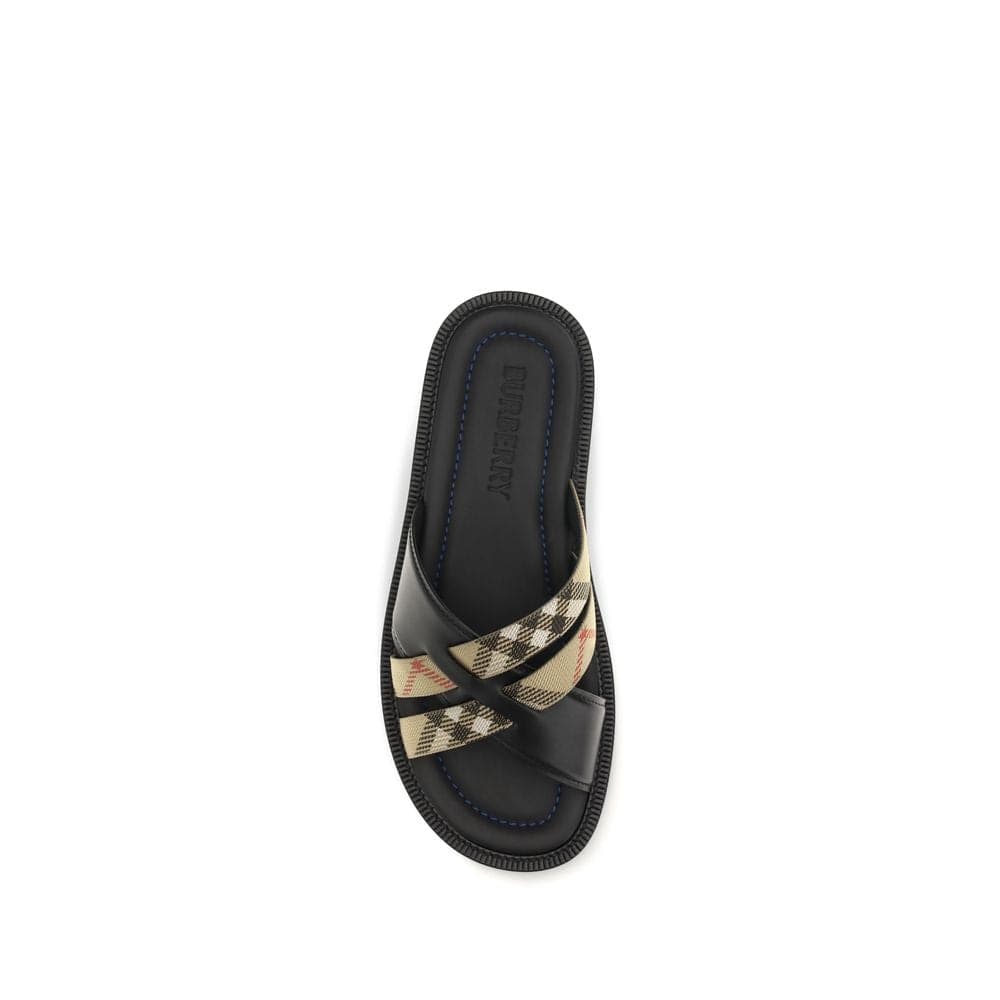Burberry Black Calf Leather Bos Taurus Flat Sandals - 4