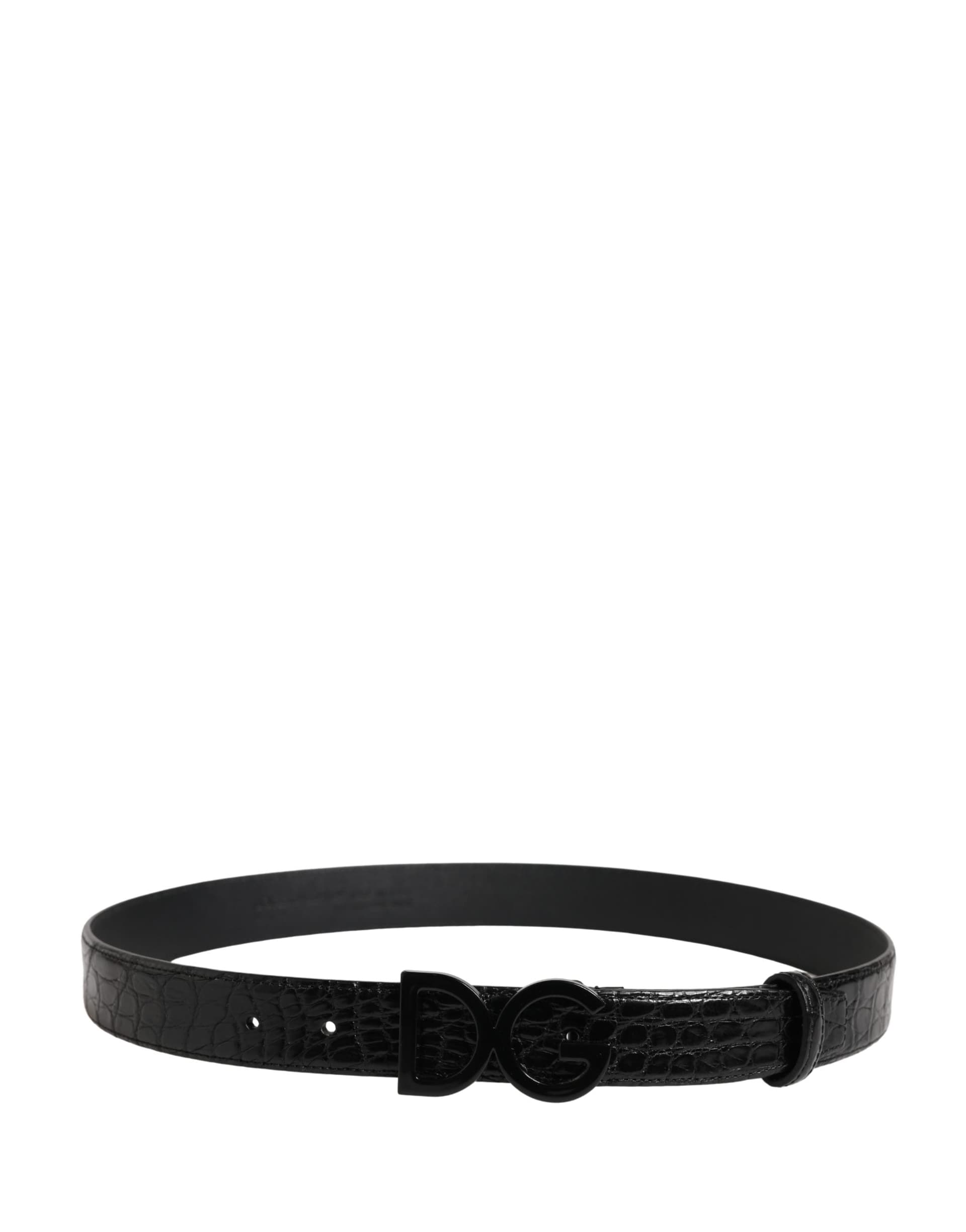 Dolce & Gabbana Men Black Exotic Leather Logo Buckle Belt - 3