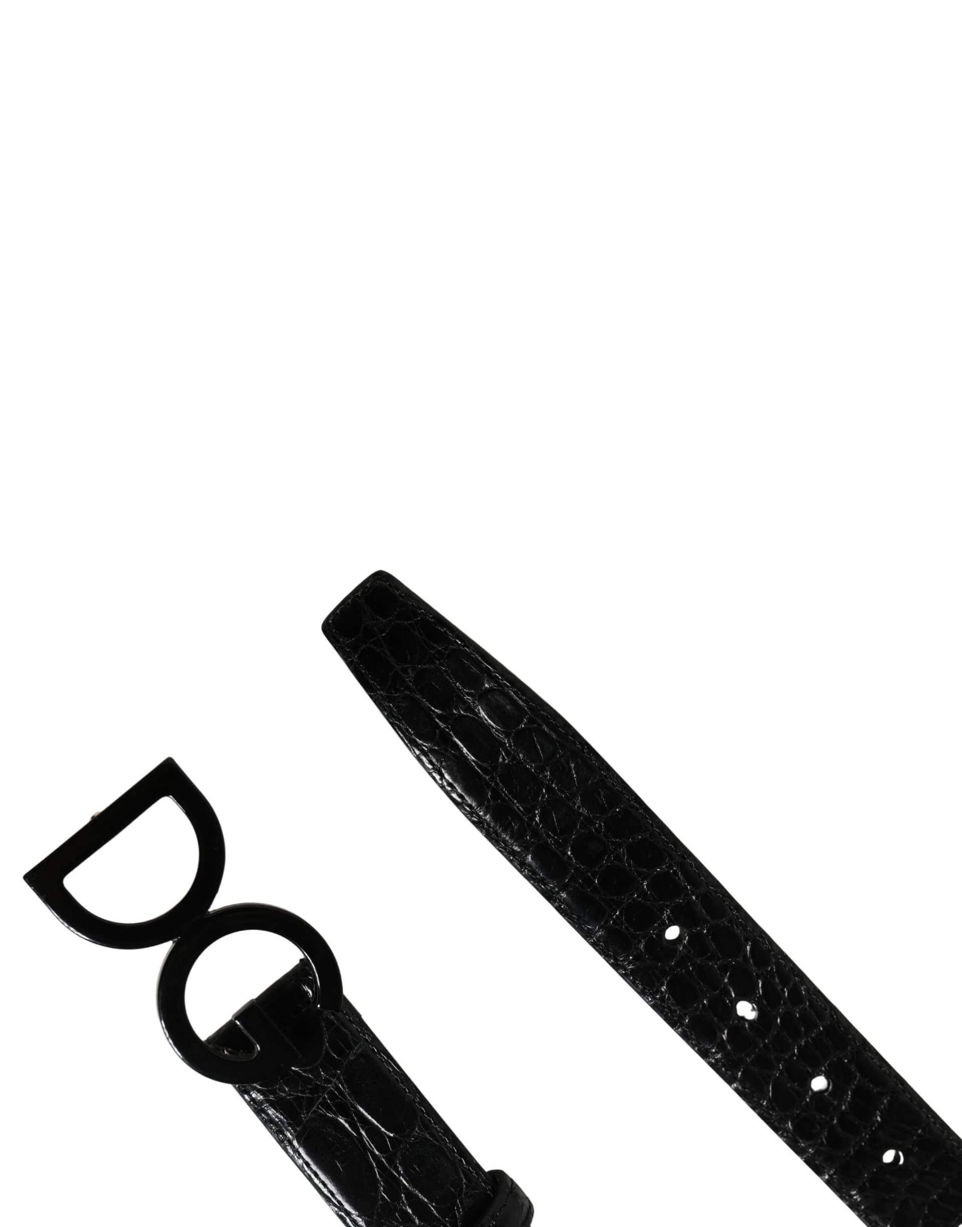 Dolce & Gabbana Men Black Exotic Leather Logo Buckle Belt - 7