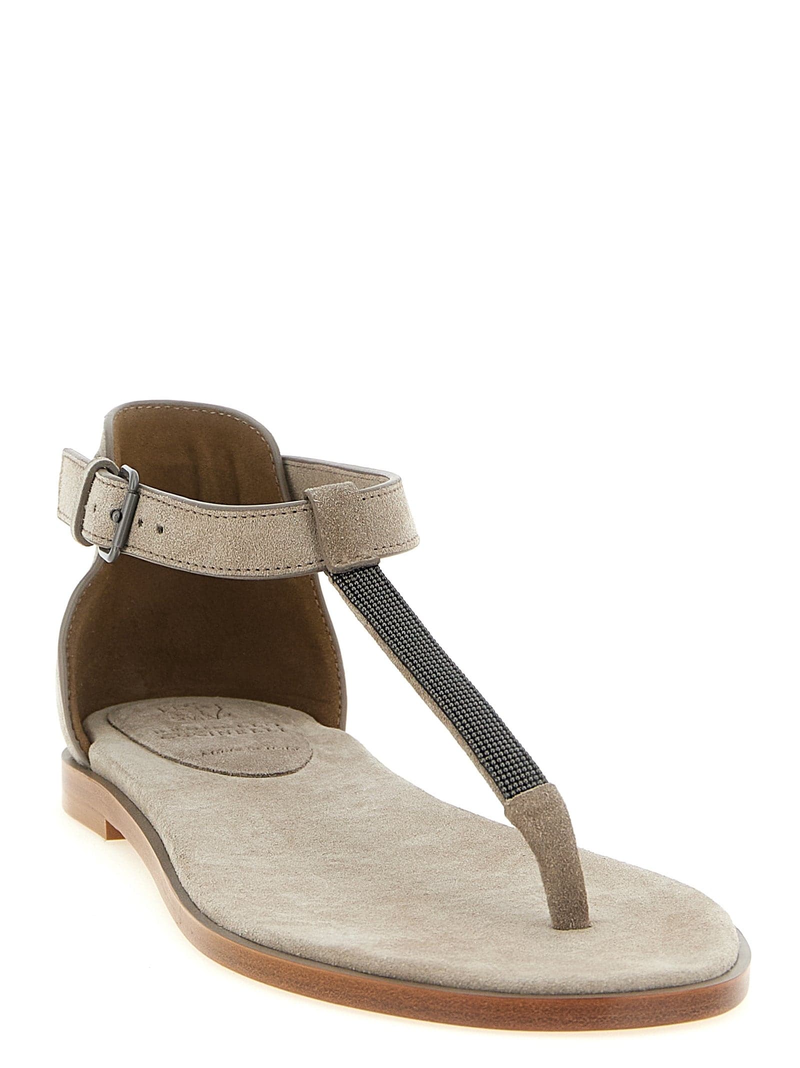 Brunello Cucinelli Beige Calfskin Flat Sandals - 2