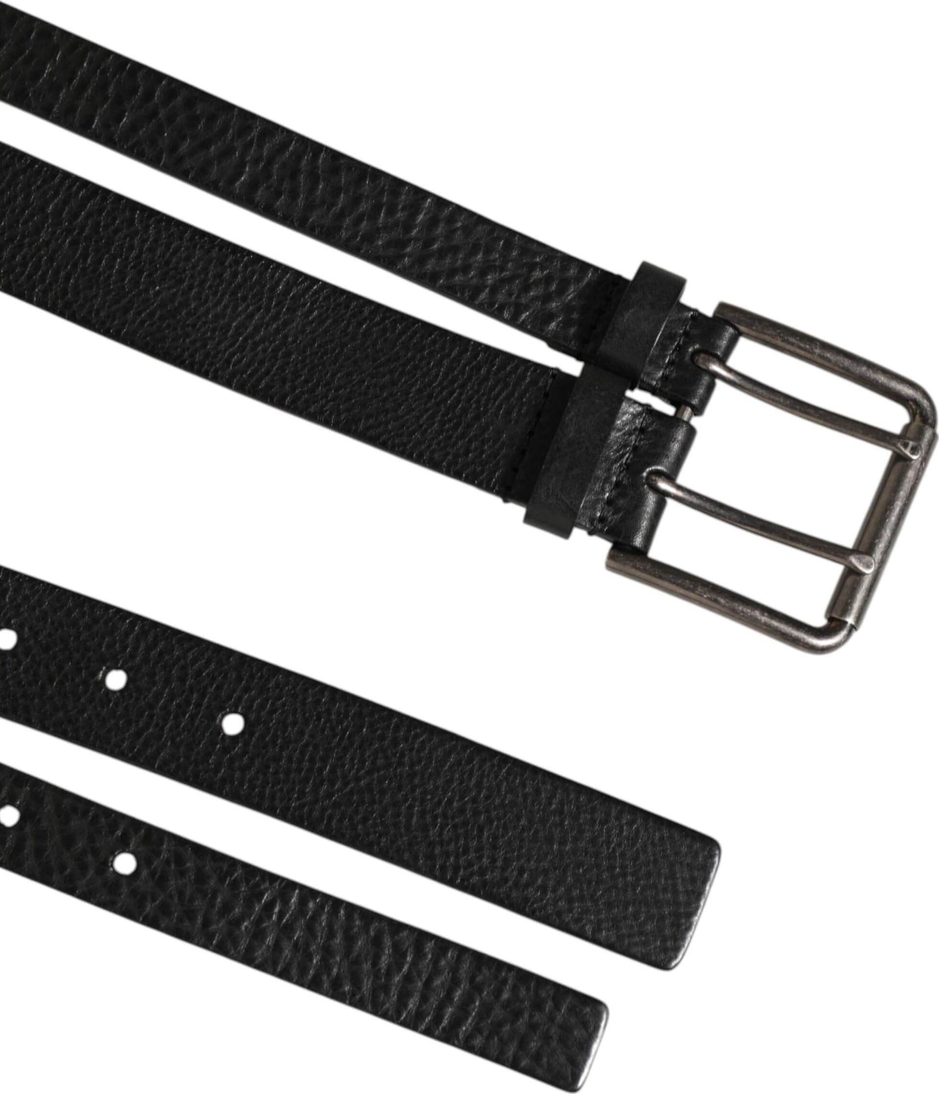 Dolce & Gabbana Black Double Strap Leather Silver Buckle Belt - 5