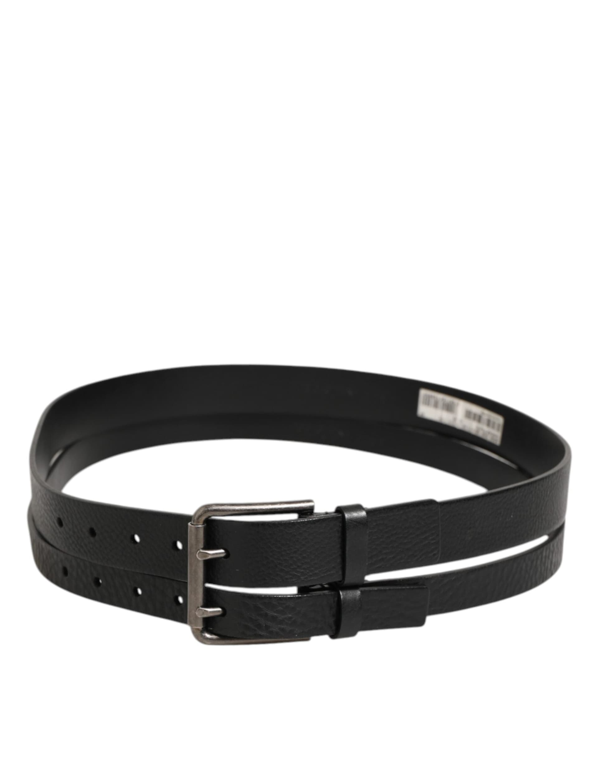 Dolce & Gabbana Black Double Strap Leather Silver Buckle Belt - 6