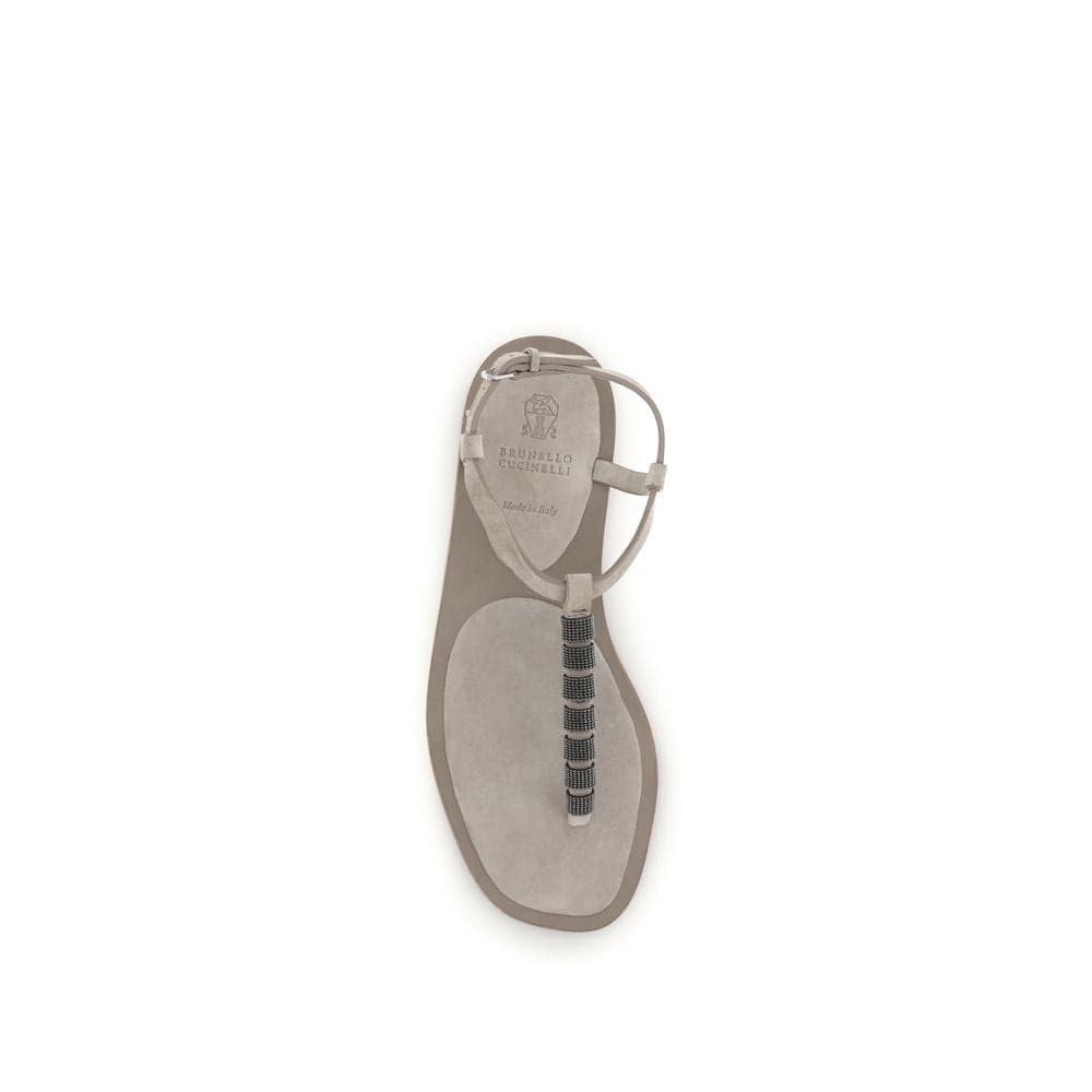 Brunello Cucinelli Beige Calf Leather Bos Taurus Flat Sandals - 4