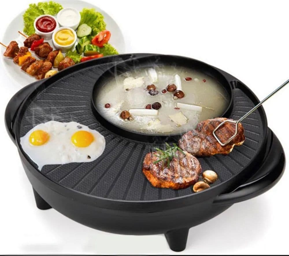 GRIGLIA ELETTRICA CON PENTOLA COPERCHIO MULTIFUNZIONE 2IN1 BARBECUE ZUPPE HOT POT OR-8192 - 2