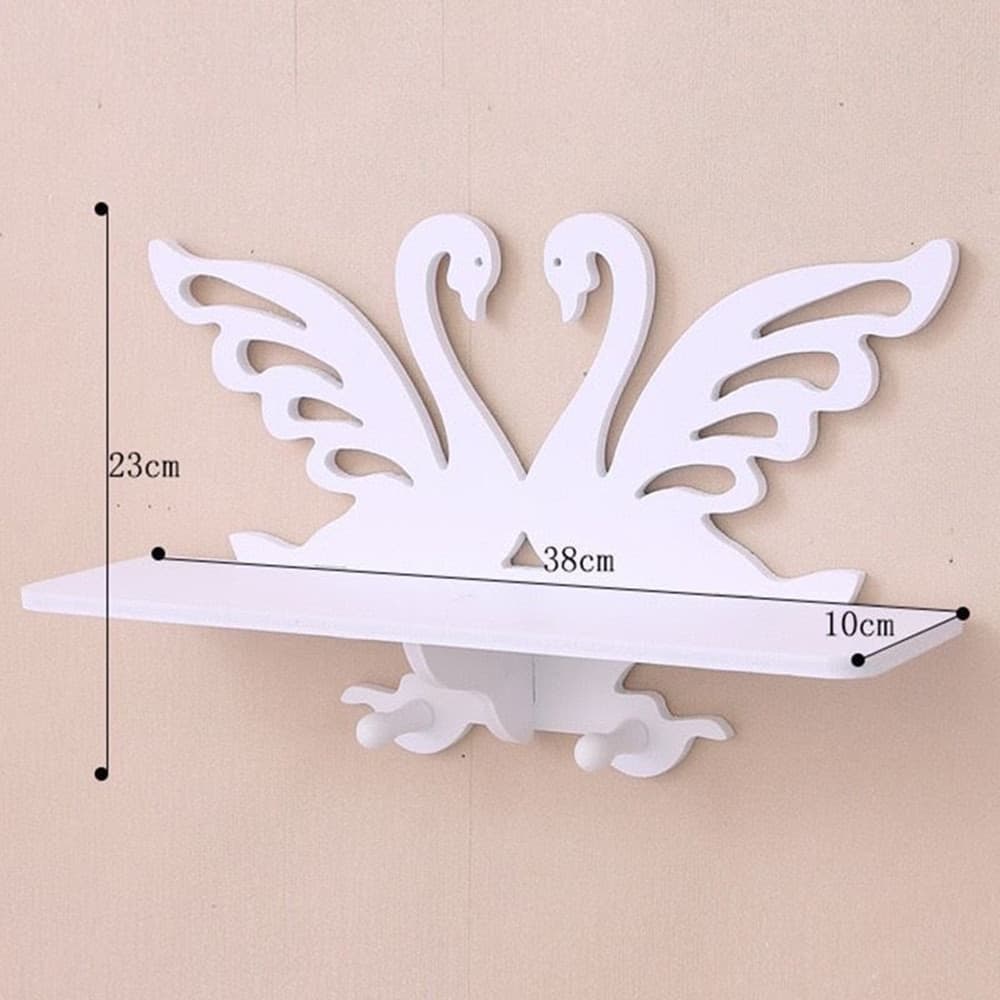 MENSOLA DA PARETE FORMA CIGNI BIANCA CON GANCI SCAFFALE PORTAOGGETTI DESIGN MULTIFUNZIONALE - 3