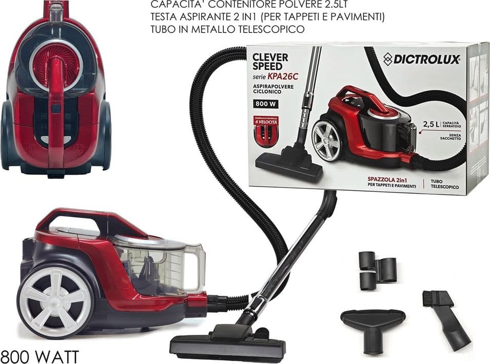 ASPIRAPOLVERE CICLONICO SENZA SACCHETTO SPAZZOLA 2IN1 800W SERBATOIO 2,5LT 4 VELOCITÀ - 2