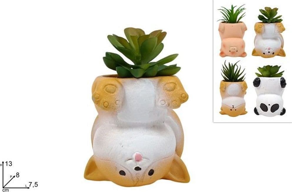 SET 12PZ VASO PORTAFIORI FORMA ANIMALETTO CAPOVOLTO CON PIANTA GRASSA 4 MODELLI 660935 - 2
