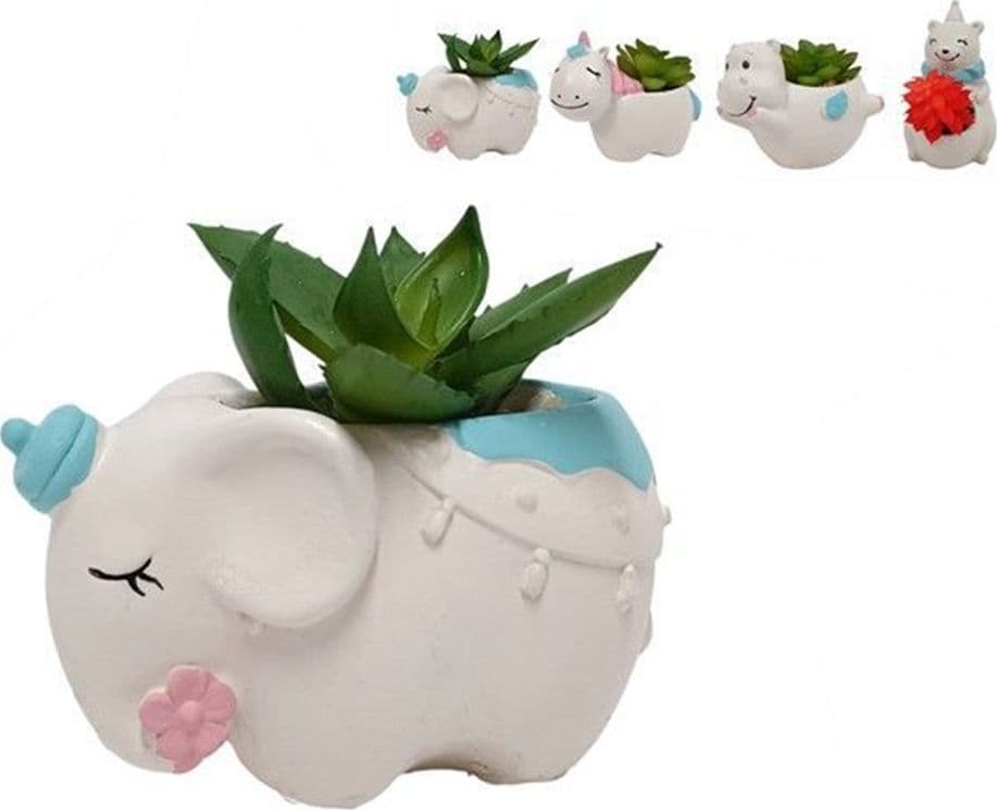 SET 12PZ VASO PORTAFIORI DECORATIVO FORMA ANIMALETTO CON PIANTA GRASSA 4 MODELLI 660942