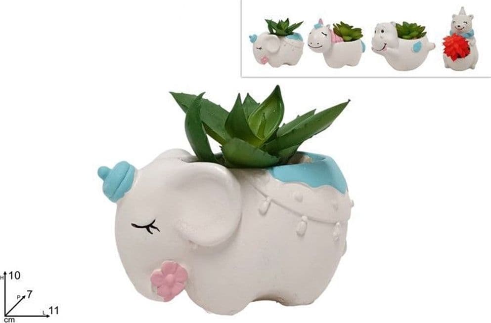 SET 12PZ VASO PORTAFIORI DECORATIVO FORMA ANIMALETTO CON PIANTA GRASSA 4 MODELLI 660942 - 2