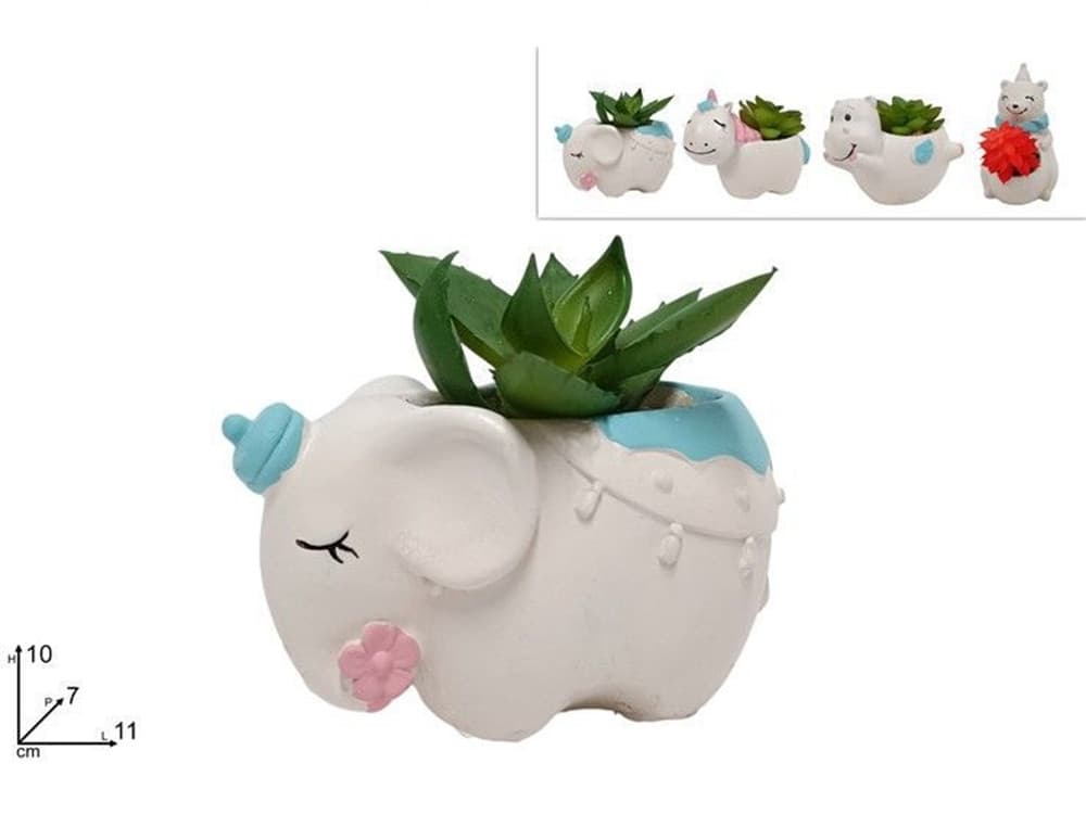 SET 12PZ VASO PORTAFIORI DECORATIVO FORMA ANIMALETTO CON PIANTA GRASSA 4 MODELLI 660942 - 2