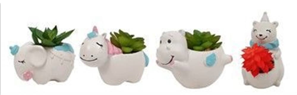 SET 12PZ VASO PORTAFIORI DECORATIVO FORMA ANIMALETTO CON PIANTA GRASSA 4 MODELLI 660942 - 3