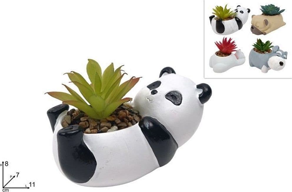 SET 12PZ VASO PORTAFIORI A FORMA DI ANIMALETTO SDRAIATO CON PIANTA GRASSA 4 MODELLI 660959 - 2