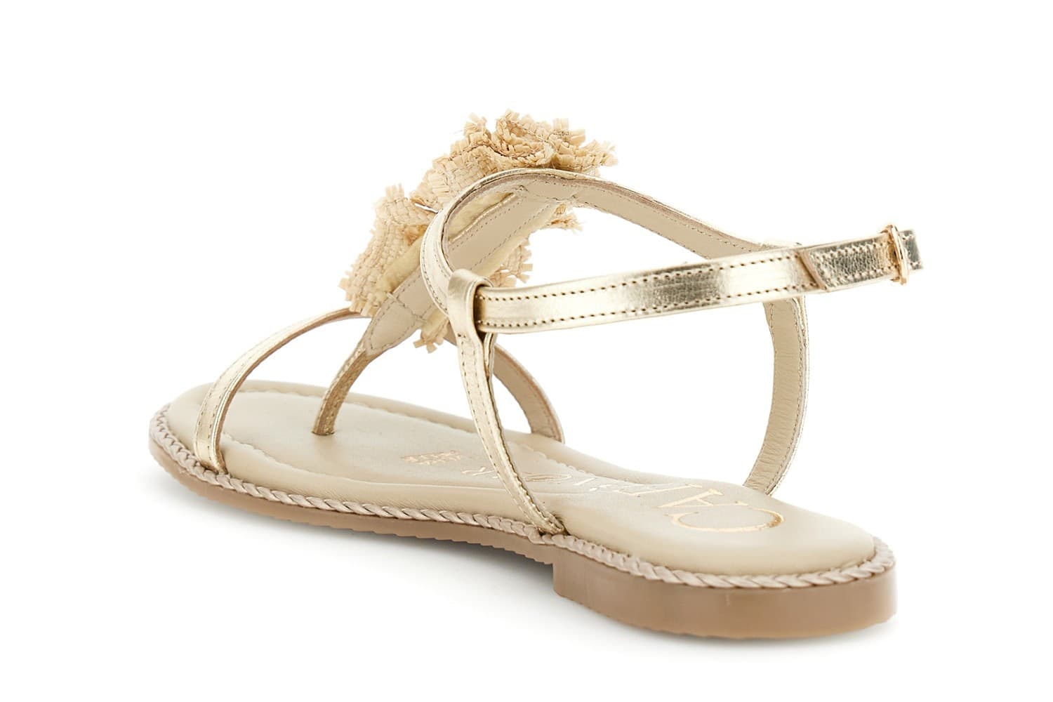 SANDALO INFRADITO IN PELLE LAMINATA CONACCESSORIO RAFIA - 2