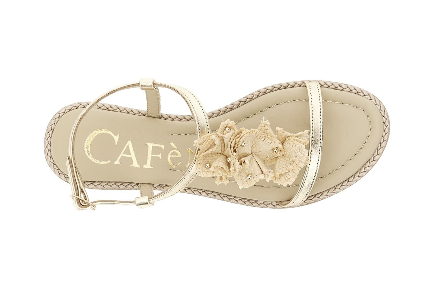 SANDALO INFRADITO IN PELLE LAMINATA CONACCESSORIO RAFIA - 3