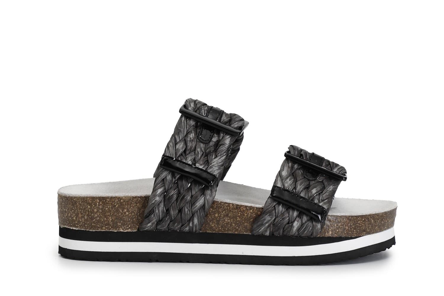 CIABATTA DOPPIA FIBBIA IN RAFFIA INTRECCIATA - 4