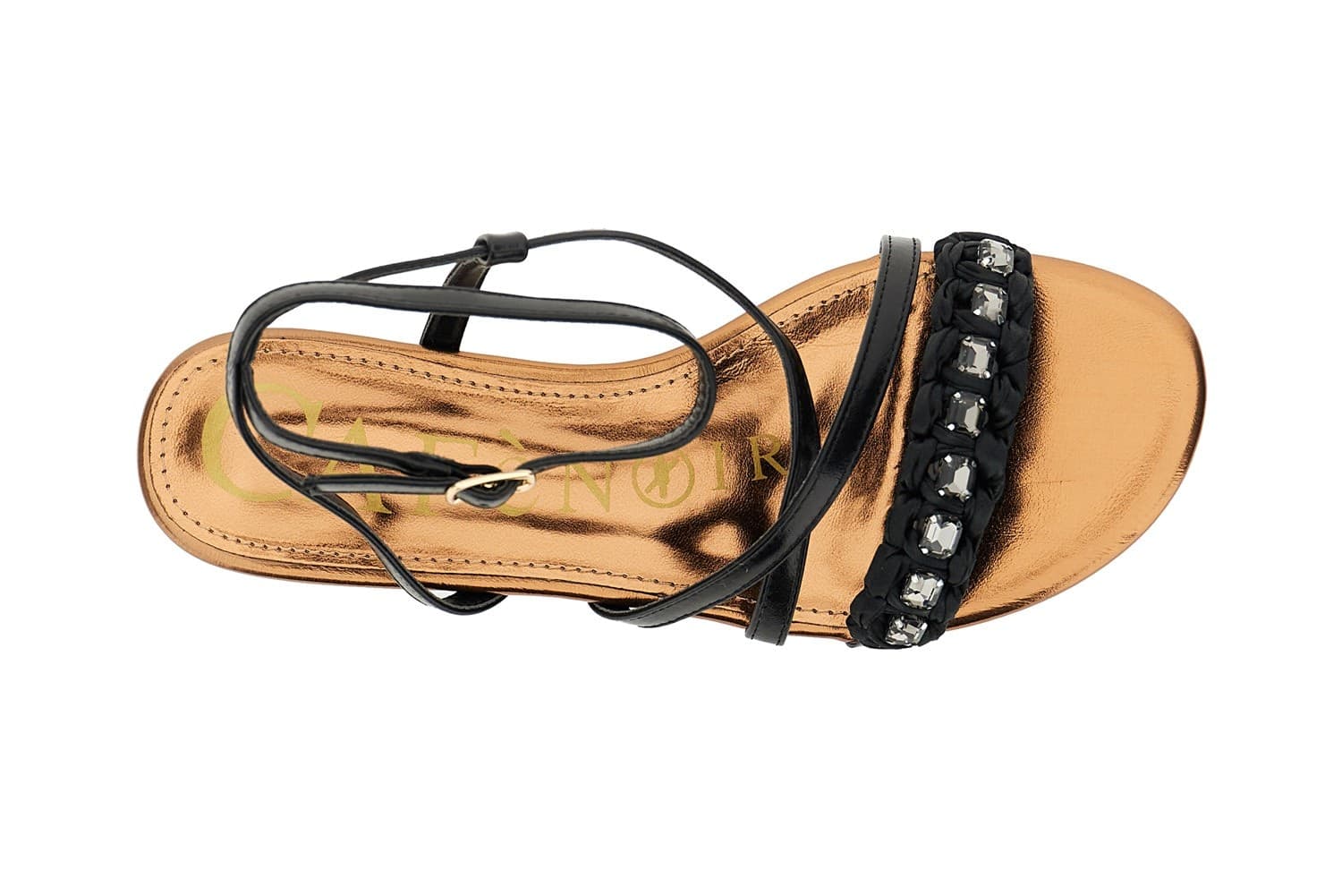 SANDALO IN SINTETICO EFFETTO PELLE LAMINATA LACCIO CAVIGLIA E ACC. STRASS - 6
