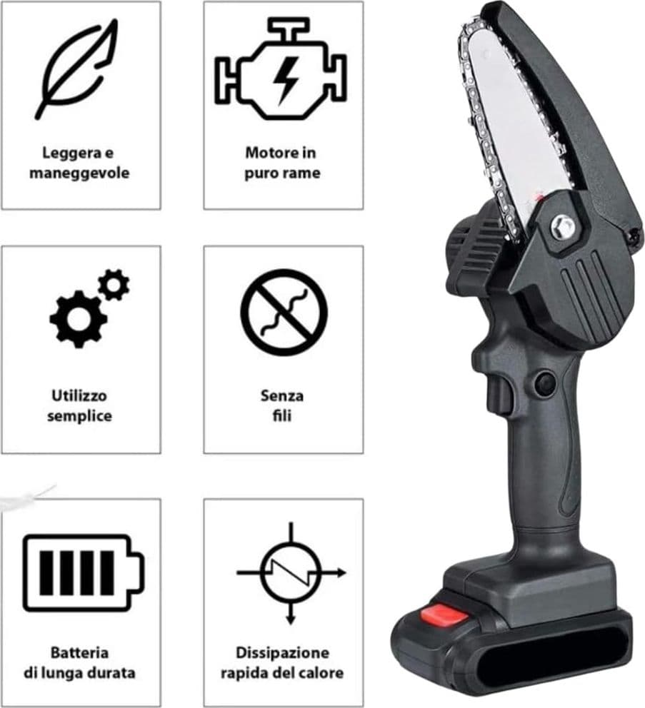 MINI MOTOSEGA 4" CON DOPPIA BATTERIA 48V VALIGETTA PER POTATURA LAVORI LEGNO FAI DA TE - 2