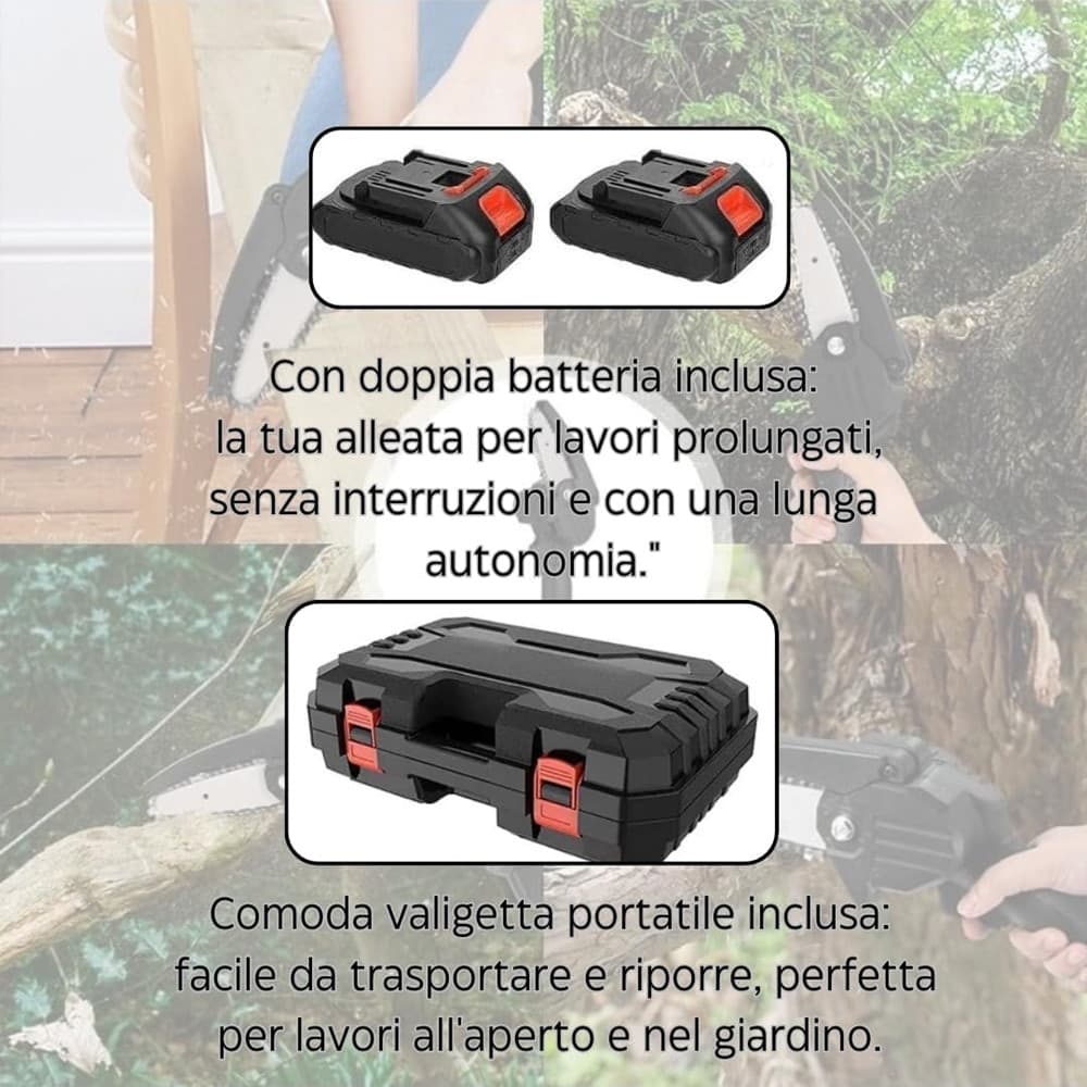 MINI MOTOSEGA 4" CON DOPPIA BATTERIA 48V VALIGETTA PER POTATURA LAVORI LEGNO FAI DA TE - 6