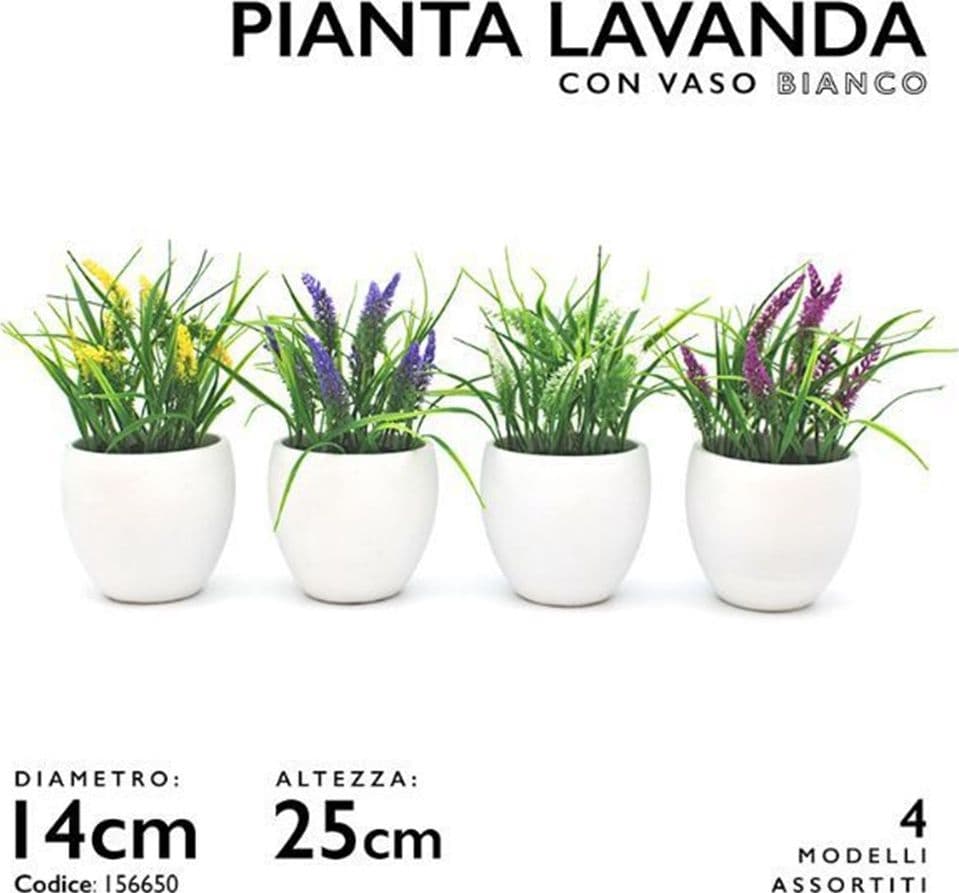 PIANTA ARTIFICIALE DI LAVANDA CON VASO BIANCO Ø14 X H25 CM IN 4 COLORI ASSORTITI 156650 - 2