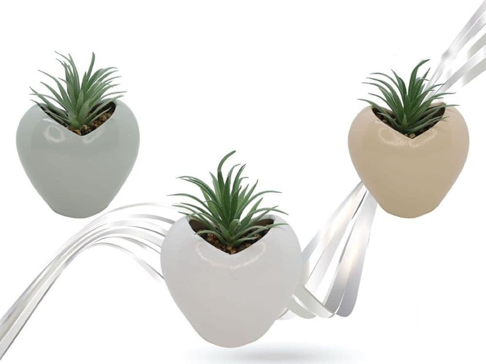 VASO PORTAPIANTINE DI CERAMICA A FORMA DI CUORE CON PIANTINA GRASSA ARTIFICIALE 9013137