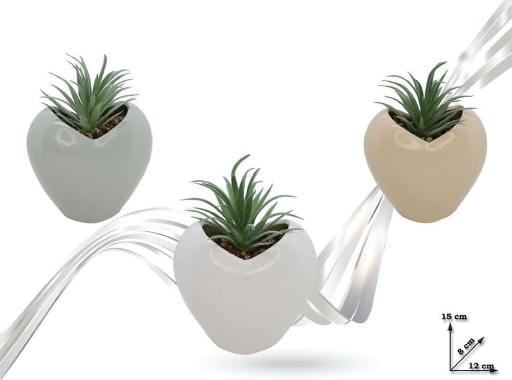 VASO PORTAPIANTINE DI CERAMICA A FORMA DI CUORE CON PIANTINA GRASSA ARTIFICIALE 9013137 - 2