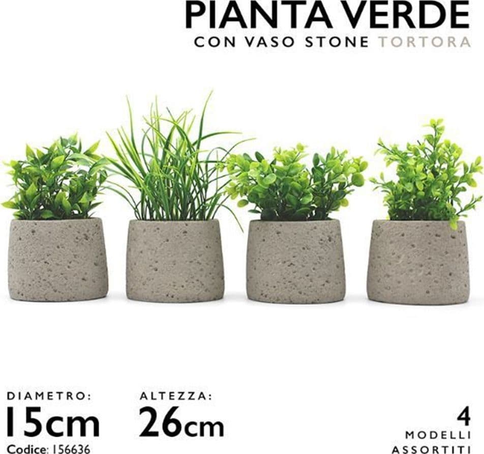 PIANTA ARTIFICIALE VERDE CON VASO STONE EFFETTO PIETRA TORTORA Ø15XH26CM 4 MODELLI 156636 - 2