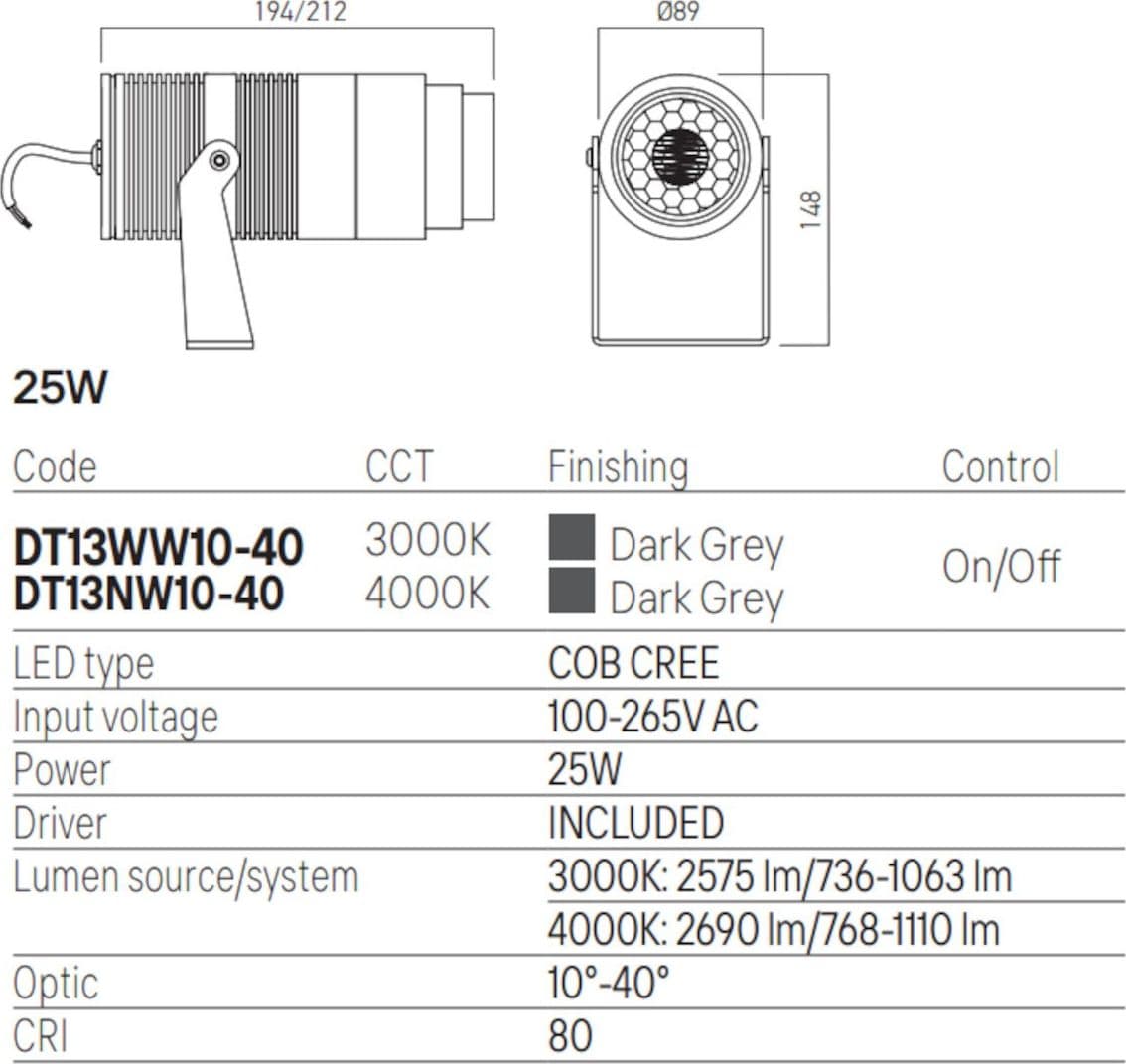 Proiettore orientabile Redo Group XDOT DT13WW10-40 DT13NW10-40 LED IP67 alluminio vetro - 5