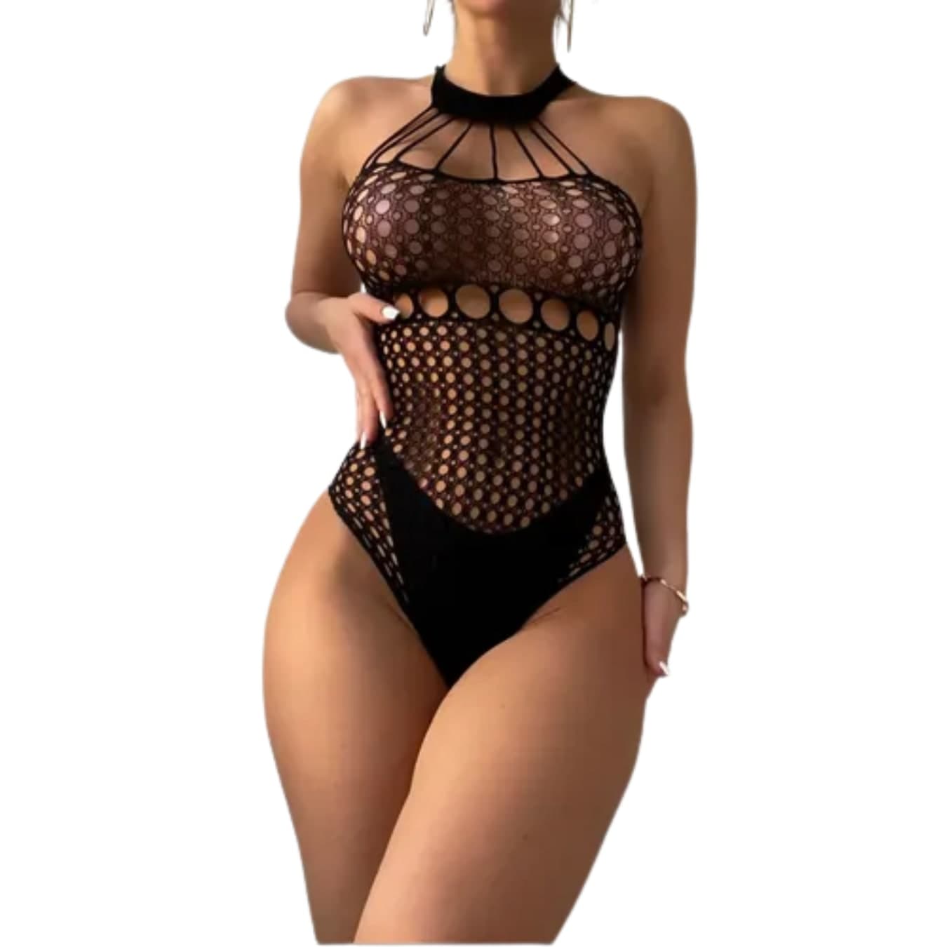 Body a rete sexy lingerie intimo donna elasticizzato taglia unica erotica - 3