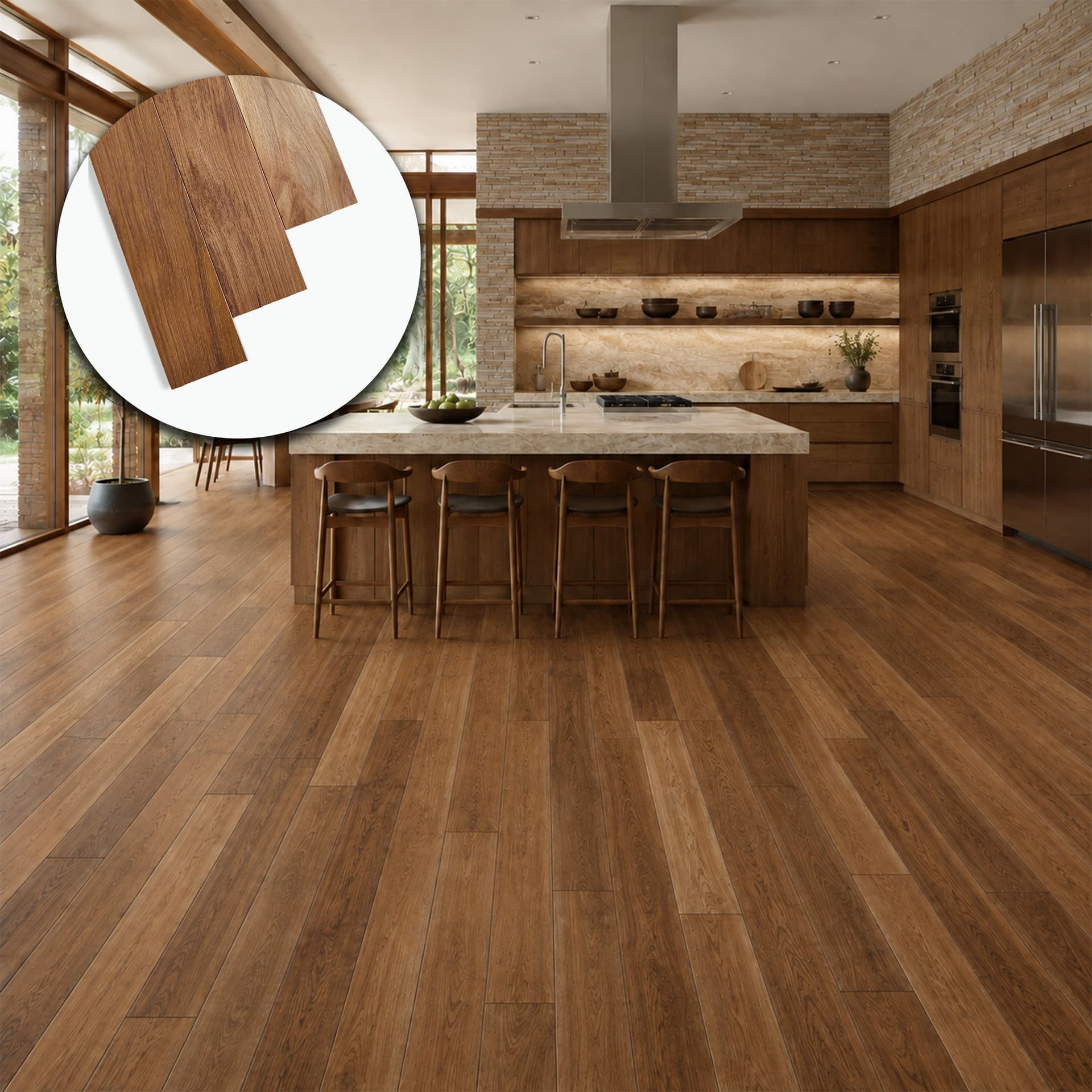 Parquet Prefinito in Teak Garbelotto Spazzolato Verniciato Opaco Bisellato 4 Lati 8,5x85x800 mm – Lotto 17 mq - 3