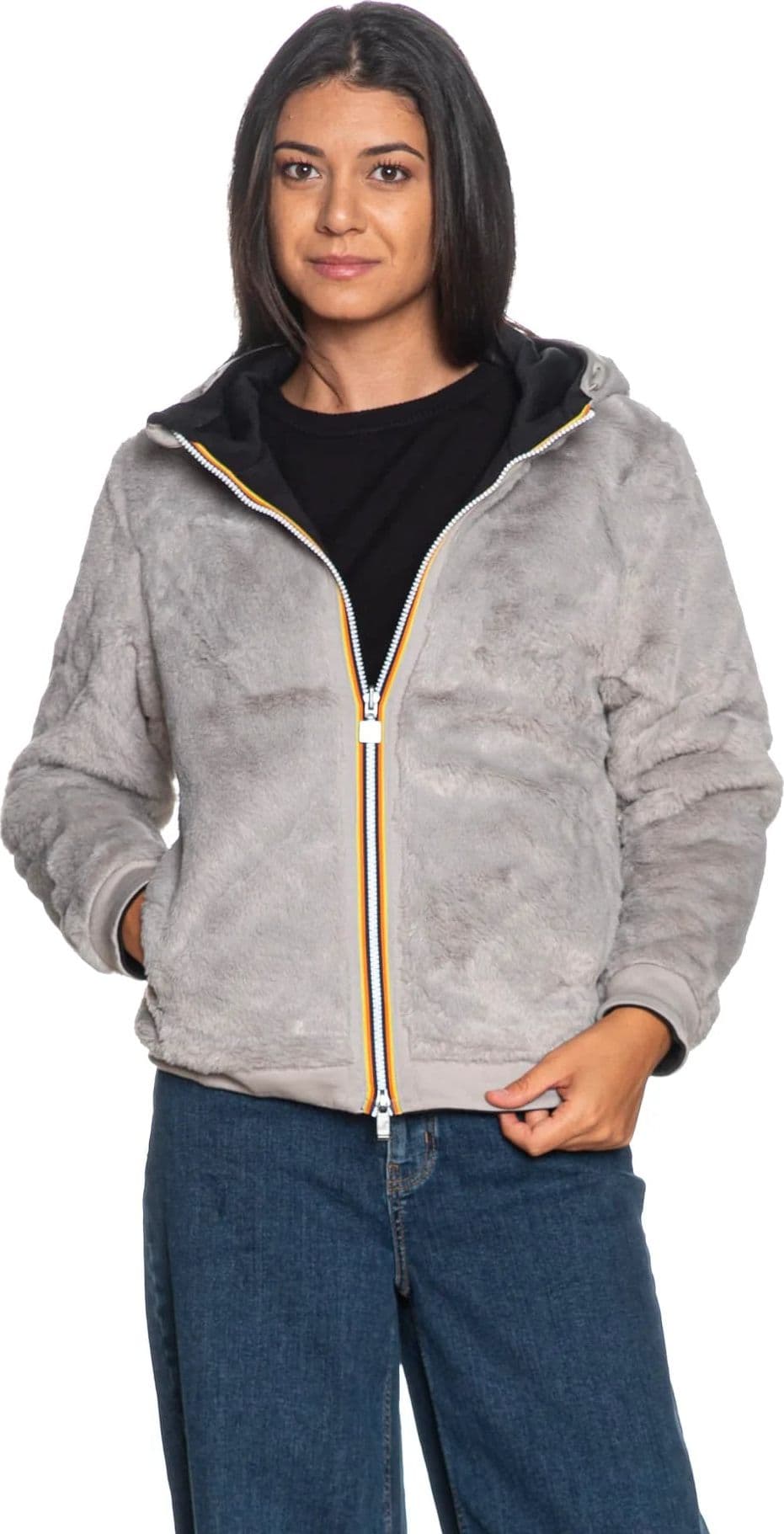 K-Way Giubbotto Donna Deva Light Spacer Fur Double W Da Donna Nero Grigio Medio K31452W-DBT - 4