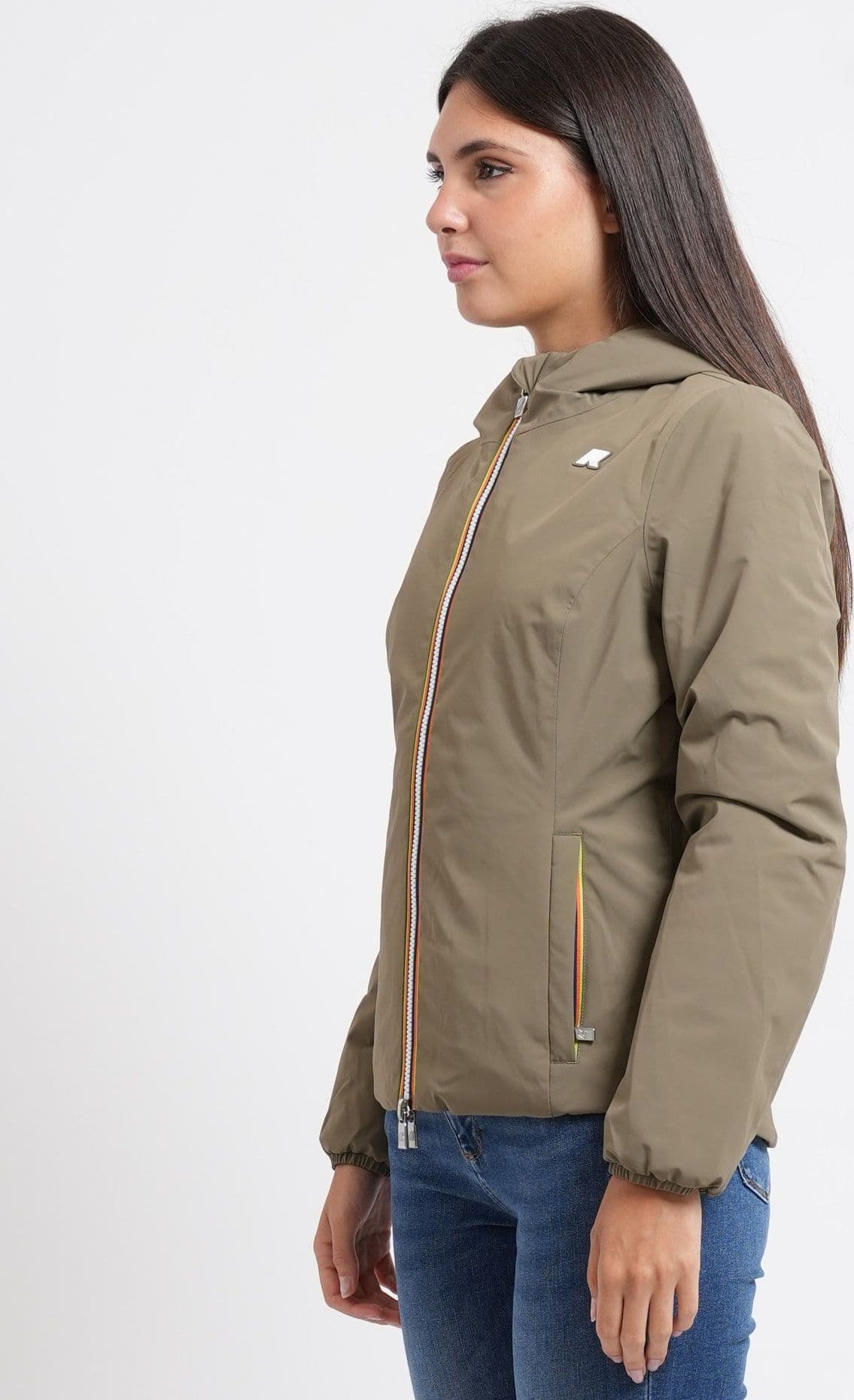 K-WAY Giacca donna corta calda Lily St Warm Double - Green Army Violet Mauve - K6128TW-D0U - 3