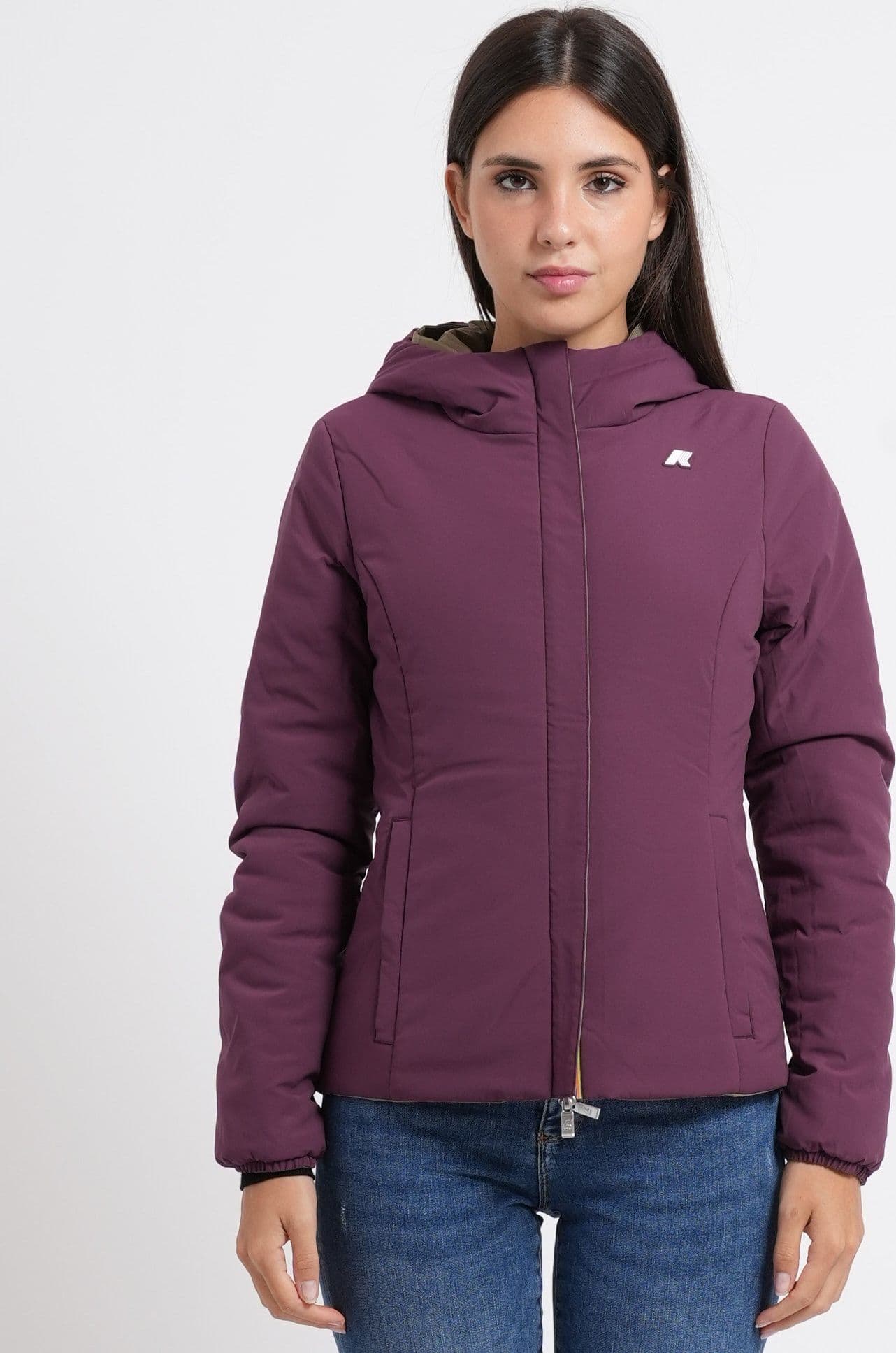 K-WAY Giacca donna corta calda Lily St Warm Double - Green Army Violet Mauve - K6128TW-D0U - 6