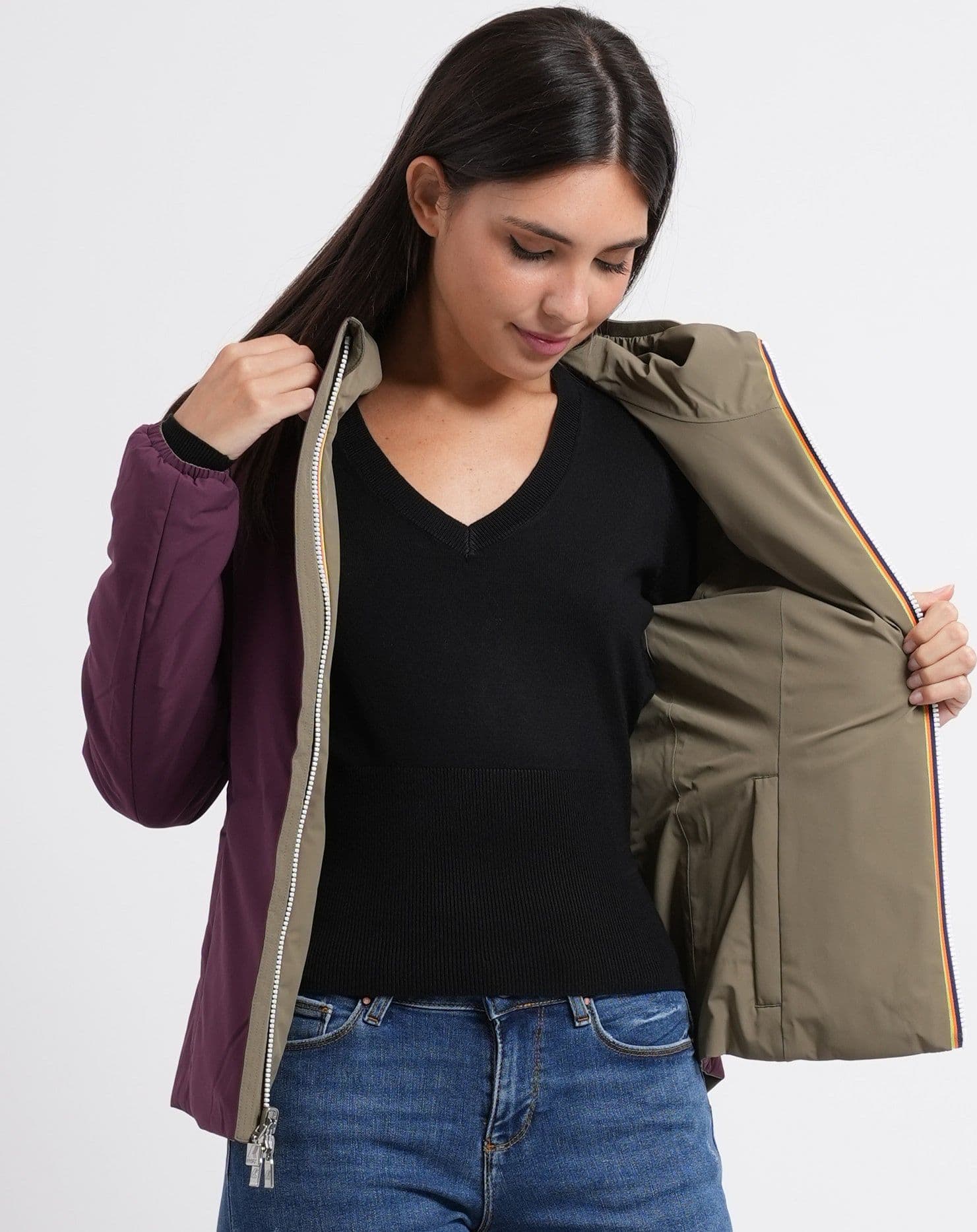 K-WAY Giacca donna corta calda Lily St Warm Double - Green Army Violet Mauve - K6128TW-D0U - 8