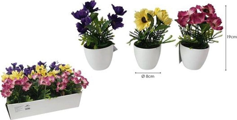 SET 12PZ MINI PIANTA FIORI ARTIFICIALE CON VASO IN PP BIANCO Ø8X19 CM DECORAZIONE 241244 - 2