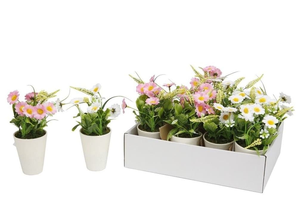 SET 12PZ MINI PIANTA FIORI ARTIFICIALE CON VASO IN PP BIANCO DECORATIVO Ø6,5X21CM 207217 - 2