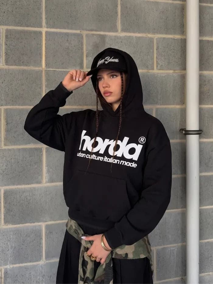 Felpa Urban Nera 330g Boxy Fit | Made in Italy – Horda Brand - 2