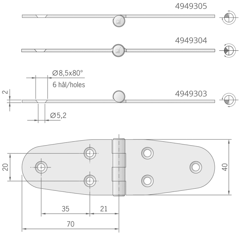 CERNIERA INOX MM.140X40 1/2 INCASSO - 2