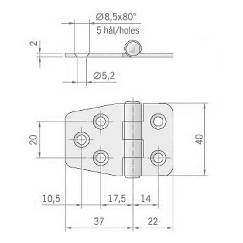CERNIERA INOX MM.59X37 ROVESCIATA - 2