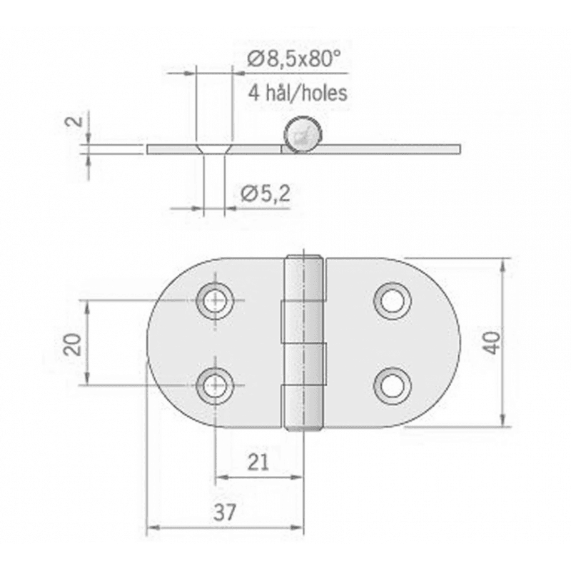 CERNIERA INOX MM.74X39 ROVESCIATA - 2
