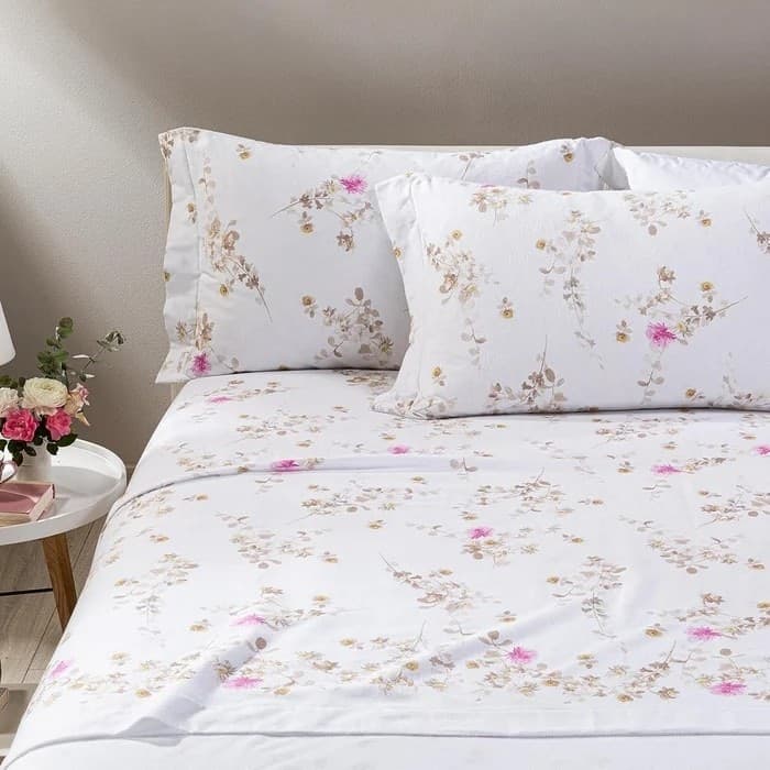 Completo Lenzuola Matrimoniale Flory in Flanella di Puro Cotone – Caldo e Fantasia Romantica