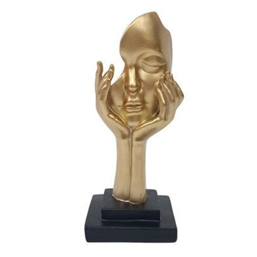 SCULTURA VISO CON MANI STATUA DECORATIVA ASTRATTA DONNA PER SOGGIORNO UFFICIO INGRESSO - 2