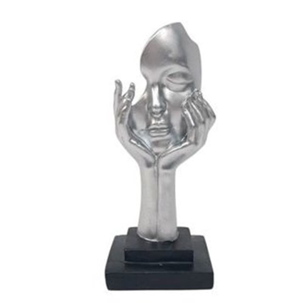 SCULTURA VISO CON MANI STATUA DECORATIVA ASTRATTA DONNA PER SOGGIORNO UFFICIO INGRESSO - 4